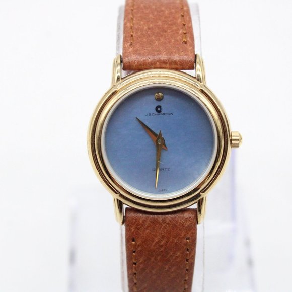 J.B Champion Watch Womens Gold Tone Stainless Steel Blue Dial Leather Band - Picture 3 of 8